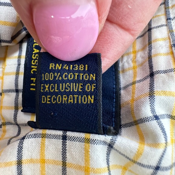 Ralph Lauren Mens Classic Fit Button Down Shirt Yellow Navy Check Cotton M - Picture 6 of 10